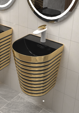 Lavoare - Lavoar suspendat, ceramică sanitară, finisaj auriu/negru – 40 × 40 × 45 cm - P126EBG