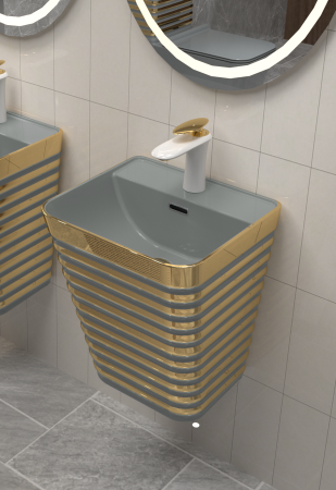 Lavoare - Lavoar suspendat, ceramică sanitară, finisaj gri/auriu – 40 × 38 × 51 cm - P179EGG