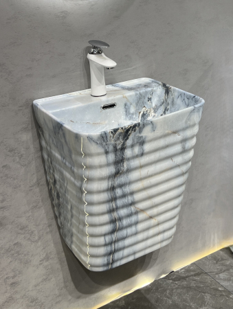 Lavoare - Lavoar suspendat, ceramică sanitară, finisaj marmură alb-gri - 40 × 38 × 51 cm - P179CW72