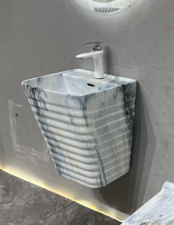 Lavoar suspendat, ceramică sanitară, finisaj marmură alb-gri - 40 × 38 × 51 cm - P179CW72 [1]