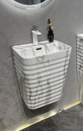 Lavoare - Lavoar suspendat, ceramică sanitară, finisaj marmură alb-gri - 40 × 38 × 51 cm - P179CW41