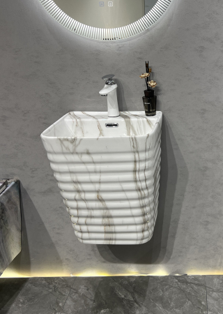 Lavoar suspendat, ceramică sanitară, finisaj marmură alb-gri - 40 × 38 × 51 cm - P179CW41 [1]