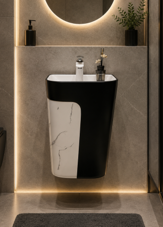 Lavoare - Lavoar suspendat, ceramica sanitara, finisaj marmură/negru 41 x 34 x 62 cm P130MB