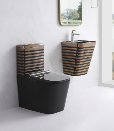 Lavoar suspendat, ceramică sanitară, finisaj negru/auriu – 40 × 38 × 51 cm - P179EBR [4]