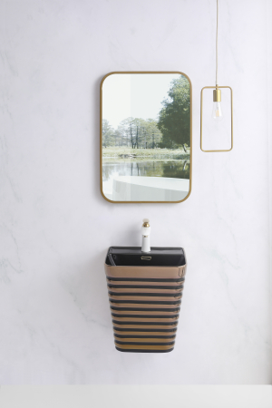 Lavoar suspendat, ceramică sanitară, finisaj negru/auriu – 40 × 38 × 51 cm - P179EBR [2]