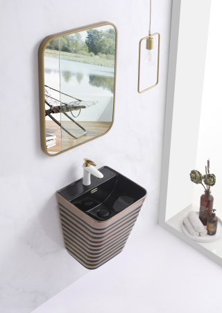 Lavoar suspendat, ceramică sanitară, finisaj negru/auriu – 40 × 38 × 51 cm - P179EBR [1]