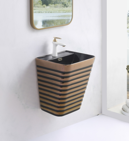 Baie - Lavoar suspendat, ceramică sanitară, finisaj negru/auriu – 40 × 38 × 51 cm - P179EBR