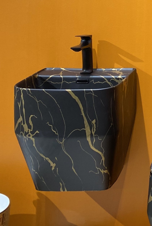 Lavoare - Lavoar suspendat, ceramică sanitară, finisaj negru/auriu 42 x 39 x 45 cm - P133CW68