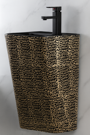 Lavoare - Lavoar suspendat, ceramică sanitară, finisaj negru glazurat/auriu – 40 × 38 × 48 cm - P111CR4