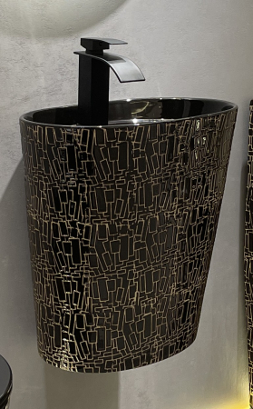 Lavoar suspendat, ceramica sanitara, finisaj negru glazurat/auriu 45 x 35 x 50 cm P123CR2 [3]
