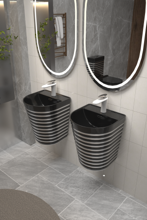 Lavoar suspendat, negru/gri, ceramica sanitara, 40 x 40 x 45 cm P126BS [1]
