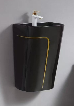 Baie - Lavoar suspendat, negru lucios/auriu, ceramica sanitara, 41 x 34 x 62 cm P130BG
