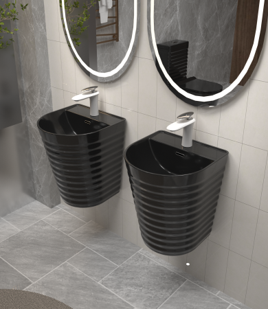 Lavoar suspendat, negru lucios, ceramica sanitara, 40 x 40 x 45 cm P126B [1]