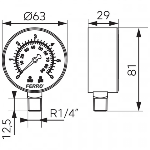 Manometru radial Ferro 1/4” 6 bari M6306R [1]