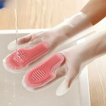 Menaj - Manusi bucatarie cu perie, pentru spalat vase Magic Brush