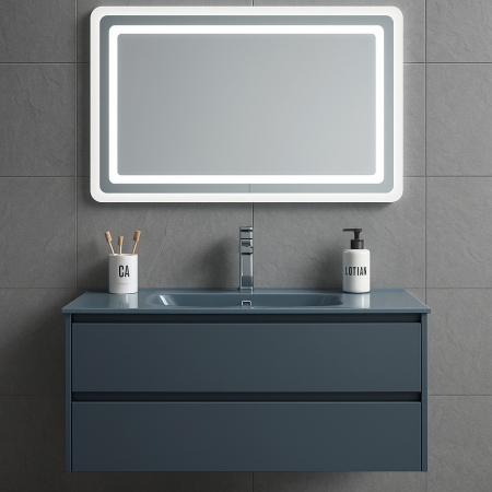 Mobilier baie - Set Mobilier Baie 80 cm Antracit – cu lavoar din sticla si Oglinda LED GGS24