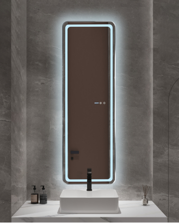 Oglindă baie cu LED și funcție dezaburire 50×150 cm – Touch, 3 culori, ceas digital - 1180 [1]