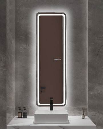 Oglinzi - Oglindă baie cu LED și funcție dezaburire 50×150 cm – Touch, 3 culori, ceas digital - 1180