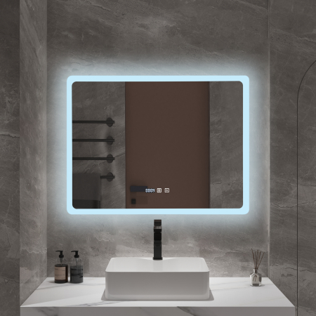 Oglindă baie cu LED și funcție dezaburire 60×80 cm – Touch, 3 culori, ceas digital - 1007 [1]