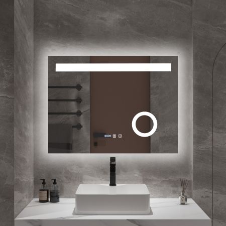 Baie - Oglindă baie cu LED și funcție dezaburire 60×80 cm – Touch, 3 culori, ceas digital - 1004