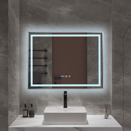 Oglindă baie cu LED și funcție dezaburire 60×80 cm – Touch, 3 culori, ceas digital - 96 [1]