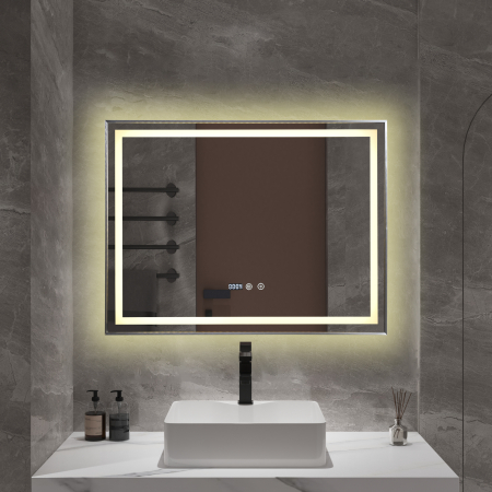 Oglindă baie cu LED și funcție dezaburire 60×80 cm – Touch, 3 culori, ceas digital - 96 [2]