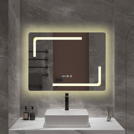 Oglindă baie cu LED și funcție dezaburire 60×80 cm - Touch, 3 culori, ceas digital  - 101 [2]