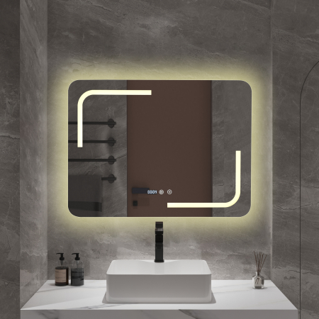 Oglindă baie cu LED și funcție dezaburire 60×80 cm – Touch, 3 culori, ceas digital - 1021 [2]