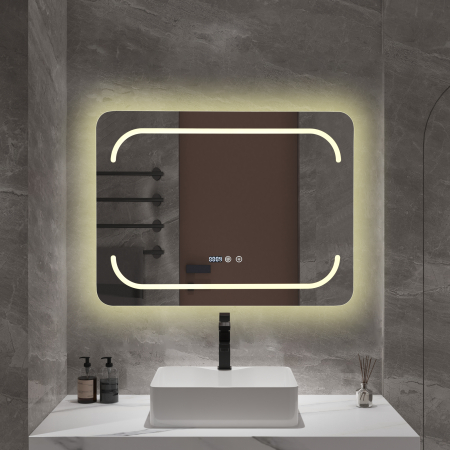 Oglindă baie cu LED și funcție dezaburire 60×80 cm – Touch, 3 culori, ceas digital - 1023 [2]