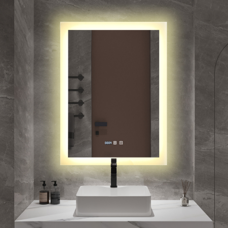 Oglindă baie cu LED și funcție dezaburire 60×80 cm – Touch, 3 culori, ceas digital - 1036 [2]