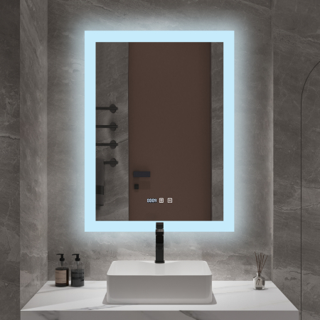 Oglindă baie cu LED și funcție dezaburire 60×80 cm – Touch, 3 culori, ceas digital - 1036 [1]