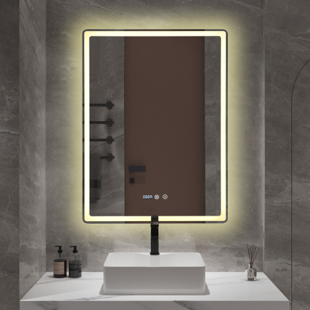 Oglindă baie cu LED și funcție dezaburire 60×80 cm – Touch, 3 culori, ceas digital - 1058 [2]