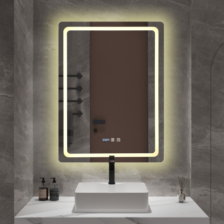 Oglindă baie cu LED și funcție dezaburire 60×80 cm – Touch, 3 culori, ceas digital - 1065 [2]