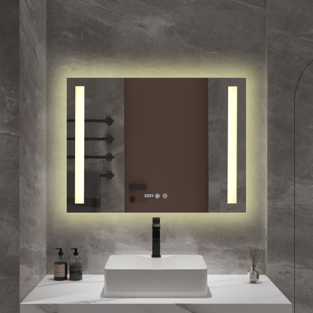 Oglindă baie cu LED și funcție dezaburire 60×80 cm – Touch, 3 culori, ceas digital - 110 [2]