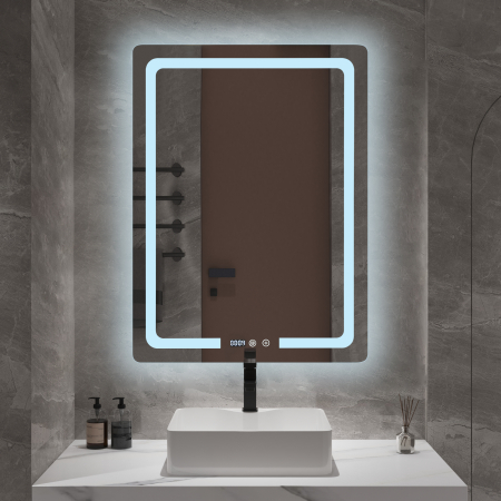 Oglindă baie cu LED și funcție dezaburire 60×80 cm – Touch, 3 culori, ceas digital - 1127 [1]