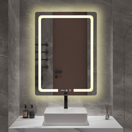 Oglindă baie cu LED și funcție dezaburire 60×80 cm – Touch, 3 culori, ceas digital - 1127 [2]