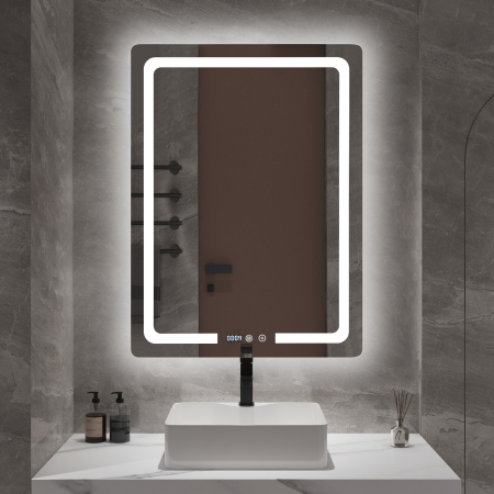 Oglinzi - Oglindă baie cu LED și funcție dezaburire 60×80 cm – Touch, 3 culori, ceas digital - 1127