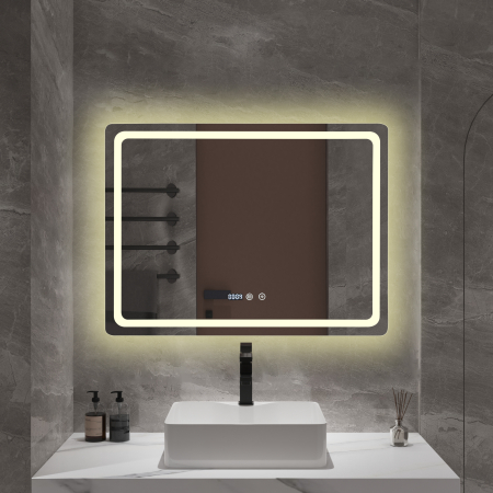 Oglindă baie cu LED și funcție dezaburire 60×80 cm – Touch, 3 culori, ceas digital - 1178 [2]