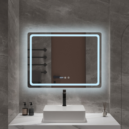 Oglindă baie cu LED și funcție dezaburire 60×80 cm – Touch, 3 culori, ceas digital - 1178 [1]