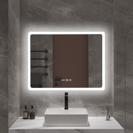 Oglinzi - Oglindă baie cu LED și funcție dezaburire 60×80 cm – Touch, 3 culori, ceas digital - 1007