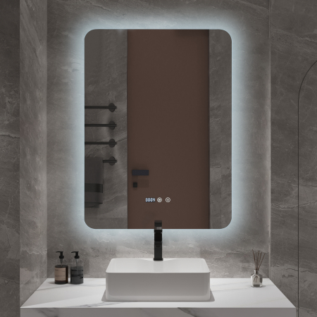 Oglindă baie cu LED și funcție dezaburire 60×80 cm – Touch, 3 culori, ceas digital - 42 [1]