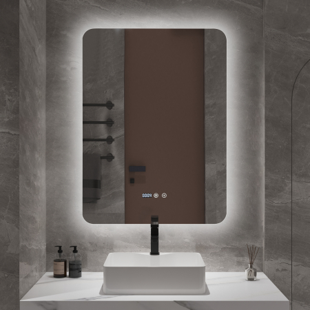 Oglinzi - Oglindă baie cu LED și funcție dezaburire 60×80 cm – Touch, 3 culori, ceas digital - 42