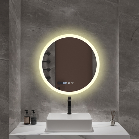 Oglindă LED rotundă cu funcție dezaburire 60×60 cm – Touch, 3 culori, ceas digital - 1140 [2]