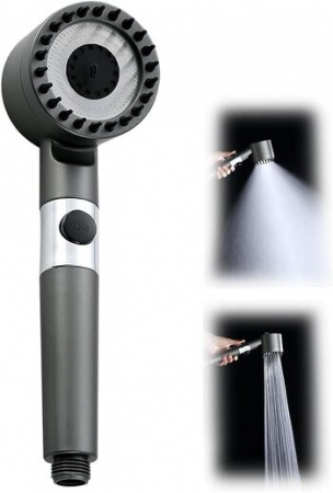 Accesorii baterii - Para de duș, de înaltă presiune, cu 3 moduri de pulverizare,  buton de oprire a apei și filtru din bumbac