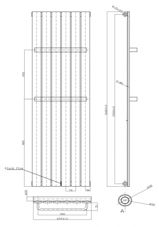 Calorifer din oțel gri antracit 1600x452 mm cu suport prosop, 6+2 elemente  R22-V [4]