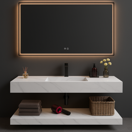 Baie - Set Mobilier Baie Suspendat 100 cm din Piatră Sinterizata cu Oglindă LED -  YB100-B