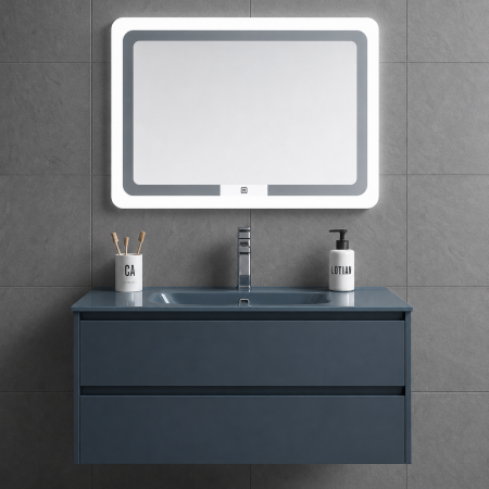 Set Mobilier Baie 80 cm Antracit – cu lavoar din sticla si Oglinda LED GGS24 [1]