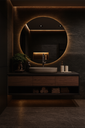 Mobilier baie - Set mobilier baie suspendat din lemn mdf+piatra compozita 120 cm cu lavoar și oglindă LED - 2805