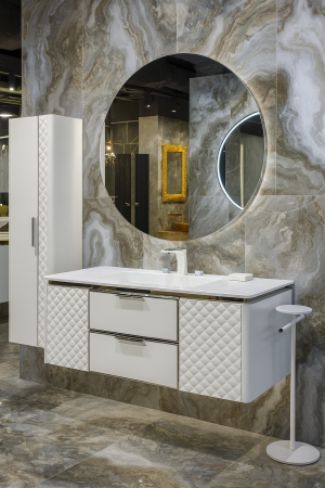 Mobilier baie - Set mobilier baie suspendat alb din PVC 120 cm cu lavoar, oglindă si corp lateral suspendat - 2876