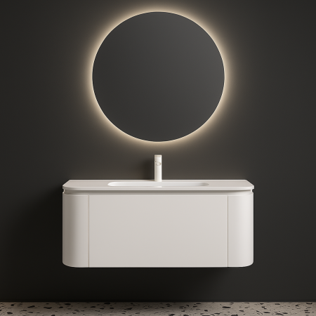 Mobilier baie - Set Mobilier Baie Suspendat 80 cm Alb Mat cu Lavoar Ceramic și Oglindă LED - GGS34